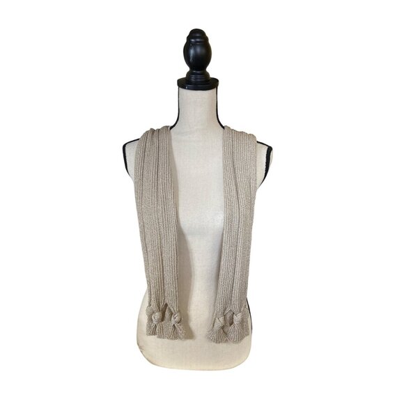 Talbots Metallic Knit Scarf With Knotted Tassel Ends Beige Gold Minimalist - Picture 2 of 9